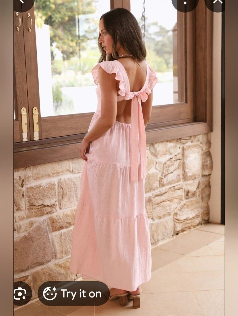 Revolve Sndys. Everday Peaches Women’s Baby Pink Ruffle-Back Maxi Dress M Nwt